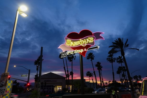 A view of the Sabrina Carpenter Pit Stop on 9 April, 2026 in Indio, California. Thousands of fans have gathered in the California desert for the hotly anticipated Coachella Festival, which kicks off Friday with pop princess Sabrina Carpenter in the headliner spotlight. (Photo by VALERIE MACON / AFP)