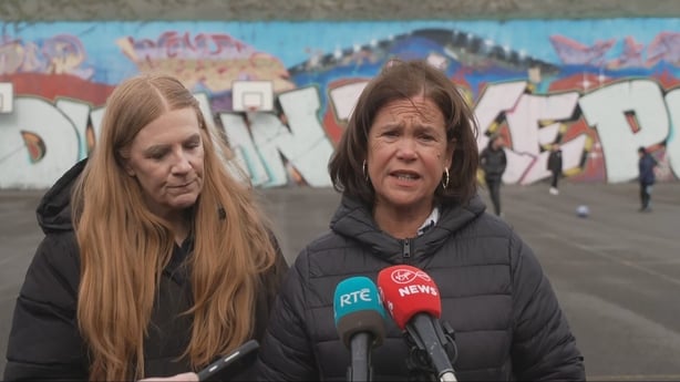 Sinn Fein leader Mary Lou McDonald speaks to the media in Dublin