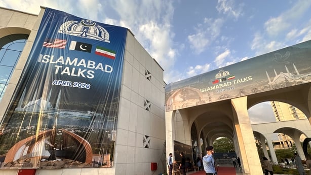  A view of the media centre ahead of the US - Iran peace talks, in Islamabad, Pakistan