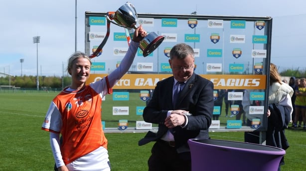Centra Camogie League Division 3A Final, National Games Development Centre, Armagh vs Roscommon. Armagh's Rachael Trainor lifts the trophy.