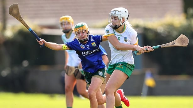 Centra Camogie League Division 2A Final, St. Rynagh's Banagher, Offaly. Meath's Abbye Donnelly with Kate Lynch of Kerry.