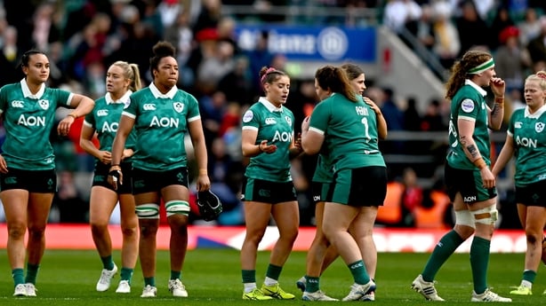 11 April 2026; Ireland players after their side's defeat in the Women's Six Nations Rugby Championship match between England and Ireland at Allianz Stadium in Twickenham, England. Photo by Tyler Miller/Sportsfile