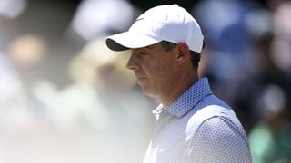 AUGUSTA, GEORGIA - APRIL 11: Rory McIlroy of Northern Ireland looks on from the practice green during the third round of the 2026 Masters Tournament at Augusta National Golf Club on April 11, 2026 in Augusta, Georgia. (Photo by Jared C. Tilton/Getty Image