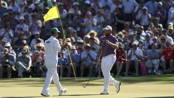 AUGUSTA, GEORGIA - APRIL 11: Shane Lowry of Ireland reacts on the tenth green during the third round of the 2026 Masters Tournament at Augusta National Golf Club on April 11, 2026 in Augusta, Georgia. (Photo by Maddie Meyer/Getty Images)