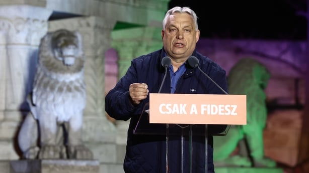 Hungarian Prime Minister Viktor Orban speaks during a rally.