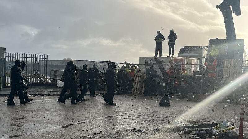 Bridge to Galway Port being secured as demonstration over