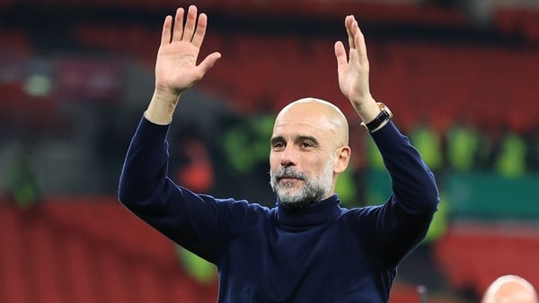 Pep Guardiola, Manager of Manchester City celebrates after winning the Carabao Cup Final match between Arsenal and Manchester City at Wembley Stadium on March 22, 2026 in London, England.