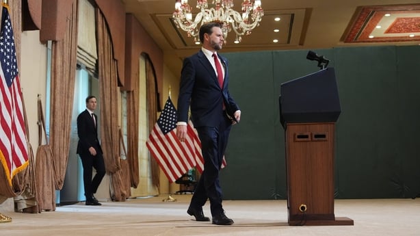 US Vice President JD Vance (R) arrives for a news conference after meeting with representatives from Pakistan and Iran, as US President Donald Trump's son-in-law Jared Kushner (L) follows behind, in Islamabad on April 12, 2026. Iran and the United States failed to reach an agreement to end the war i