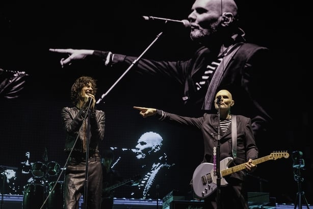 Sombr and Billy Corgan at the 2026 Coachella Valley Music and Arts Festival - Weekend 1 - Day 2 on 11 April, 2026 in Indio, California. (Photo by Christopher Polk/Billboard via Getty Images)