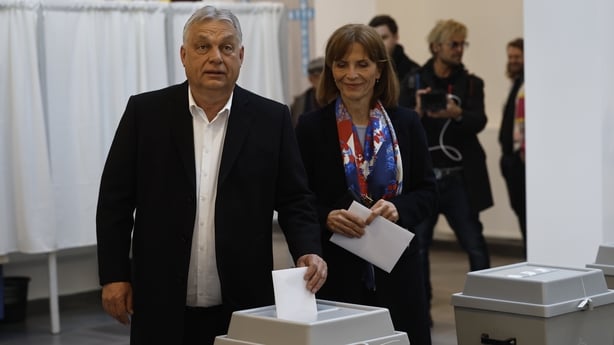 Prime Minister of Hungary Viktor Orban votes for the general election at a polling station in Budapest