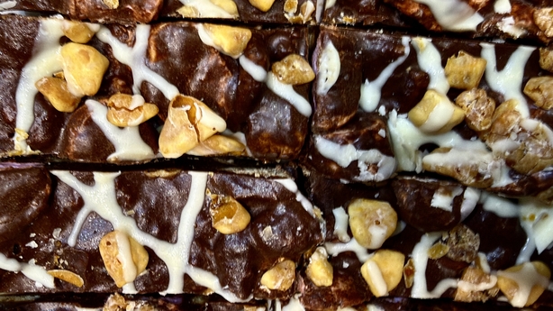Selection of Rocky Road cakes cut in slices