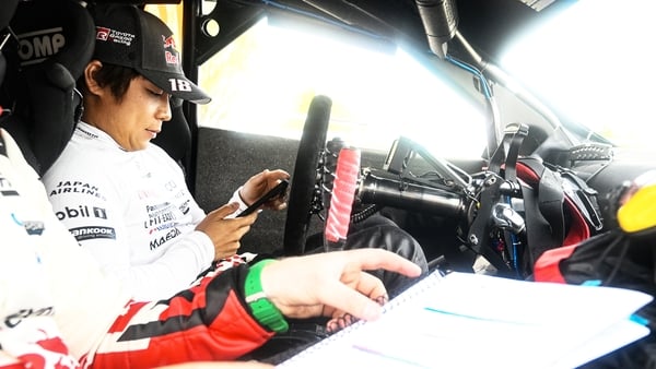 Driver Takamoto Katsuta and co-driver Aaron Johnston of Team Toyota Gazoo Racing WRT, in a Toyota GR Yaris Rally1, compete on the second day of the FIA World Rally Championship WRC Croatia Rally 2026 in Rijeka, Croatia, on April 11, 2026.