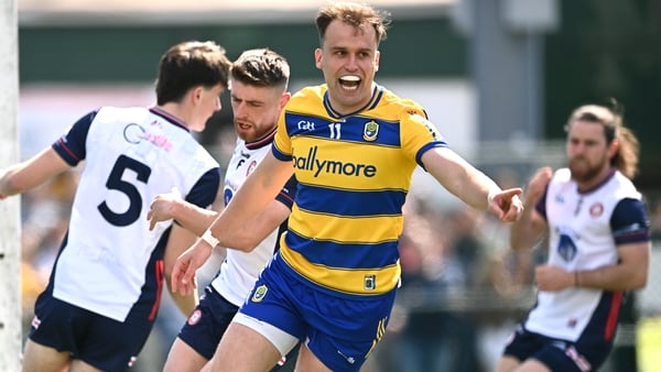12 April 2026; Enda Smith of Roscommon celebrates after scoring his side's first goal the Connacht GAA Football Senior Championship quarter-final match between New York and Roscommon at Gaelic Park in New York, USA. Photo by Ben McShane/Sportsfile