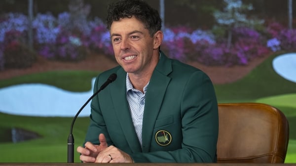 Masters champion Rory McIlroy of Northern Ireland speaks to members of the press following the final round of the Masters at Augusta National Golf Club, Sunday, April 12, 2026. (Photo by Benjamin Gilbert/Augusta National/Getty Images)
