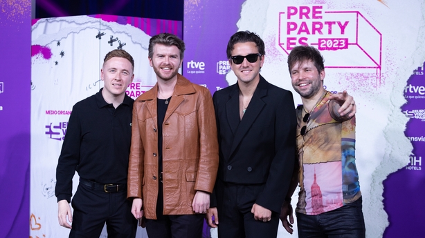 MADRID, SPAIN - APRIL 07: Spain representatives David Whelan, Conor O'Donohoe, Ed Porter and Callum McAdam of Wild Youth attend the Eurovision PreParty 2023 photocall at Sala La Riviera on April 07, 2023 in Madrid, Spain. (Photo by Aldara Zarraoa/Getty Images)
