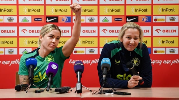 Denise O'Sullivan and head coach Carla Ward during a Republic of Ireland media conference at Polsat Plus Arena in Gdansk, Poland. 