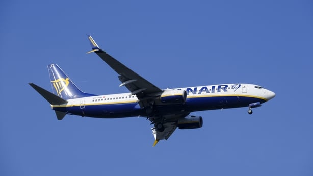 A Ryanair plane in a blue sky