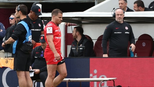 Toulouse's French scrum-half Antoine Dupont walks off after a yellow card received against Bordeaux - 2026 Champions Cup quarter-final