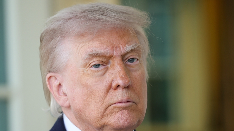 U.S. President Donald Trump speaks to the press during an event outside the Oval Office of the White House