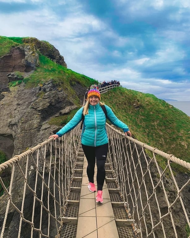 Tara Povey on the Carrickarede rope bridge
