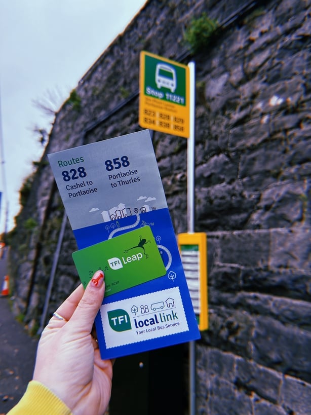 Tara Povey at a bus stop