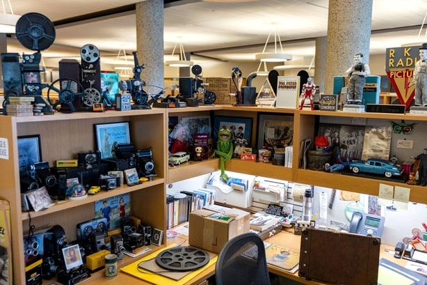 The desk of Nitrate Film Vault leader George Willeman is seen at the Packard Campus of the Library of Congress's National Audio-Visual Conservation Center in Culpeper, Virginia, on 2 April, 2026. (Photo by Kent Nishimura / AFP)