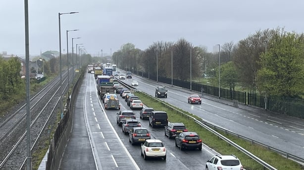 Heavy traffic during a convoy of tractors in Belfast