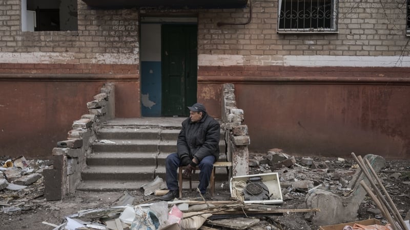 A view of the aftermath following a Russian attack with a Shahed-type drone on a residential area in Kramatorsk