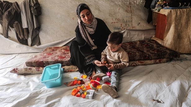 GAZA CITY, PALESTINE - APRIL 13: Palestinian boy Suleiman Hacci is seen with his mother in their makeshift tents in Gaza City, Palestine on April 13, 2026. Suleiman Hacci, who was born prematurely amid Israelâs attacks on the Gaza Strip and was receiving treatment at Al-Shifa Hospital, was evacuated