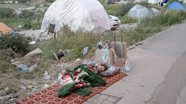 BEIRUT, LEBANON - APRIL 14: Displaced civilians struggle to survive in Beirut, capital of Lebanon, living in makeshift tents set up in streets, parks, schools, and stadiums after being forced to flee their homes due to ongoing attacks in the southern parts of the city, on April 14, 2026. (Photo by E