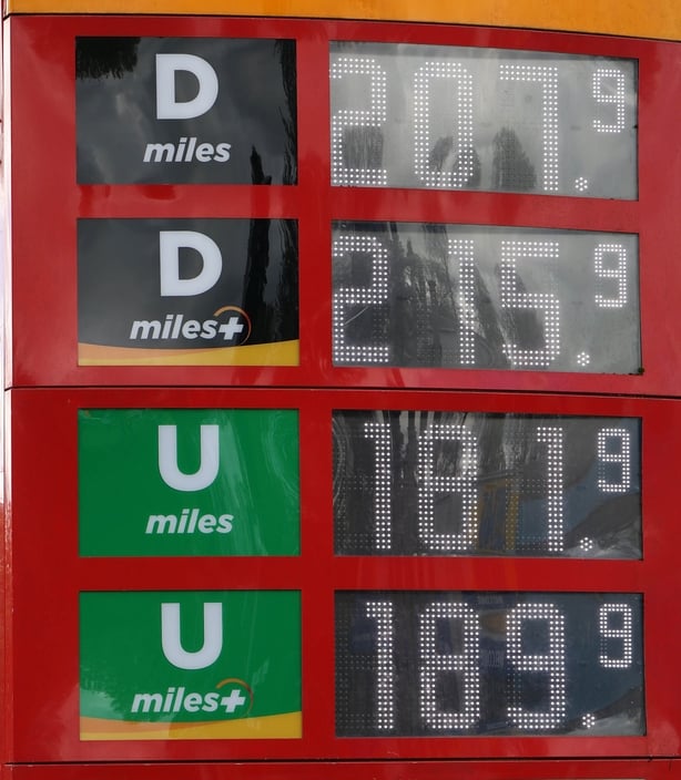 10 cent lower fuel prices on petrol and diesel at the Circle K filling station in Coolmine, Dublin this morning