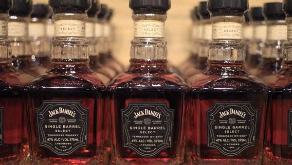 Bottles of Brown–Forman's brand Jack Daniel's whiskey in a row