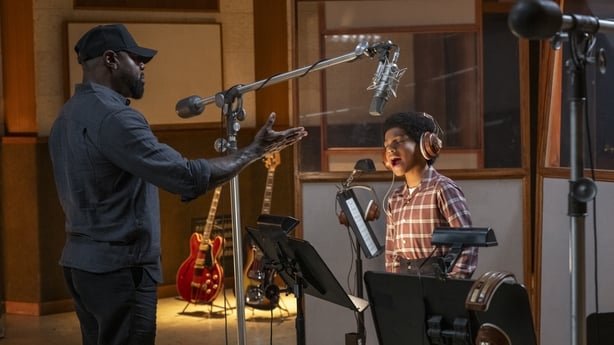 Director Antoine Fuqua and Juliano Krue Valdi as Young MJ in Michael. Photo Credit: Glen Wilson/Lionsgate