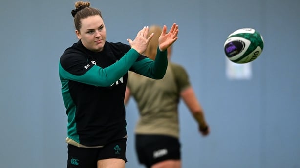 15 April 2026; Béibhinn Parsons during an Ireland Women's Rugby squad training session at the IRFU High Performance Centre in Dublin. Photo by Shauna Clinton/Sportsfile