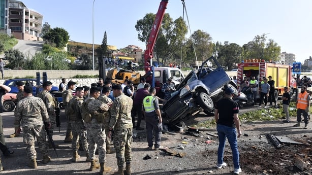 SIDON, LEBANON - APRIL 16: A view of the destruction after the Israeli army targeted a moving vehicle on Al-Saadiyat Street near the city of Sidon in southern Lebanon on April 16, 2026. (Photo by Houssam Shbaro/Anadolu via Getty Images)