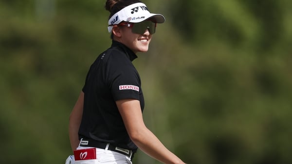 TARZANA, CALIFORNIA - APRIL 16: Chizzy Iwai of Japan reacts after making a birdie on the 16th hole during the first round of the JM Eagle LA Championship presented by Plastpro at El Caballero Country Club on April 16, 2026 in Tarzana, California. (Photo b