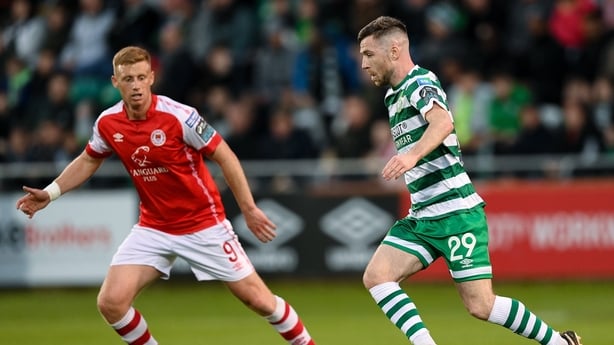 Eoin Doyle of St Patrick's Athletic and Jack Byrne of Shamrock Rovers, Premier Division, May 2023