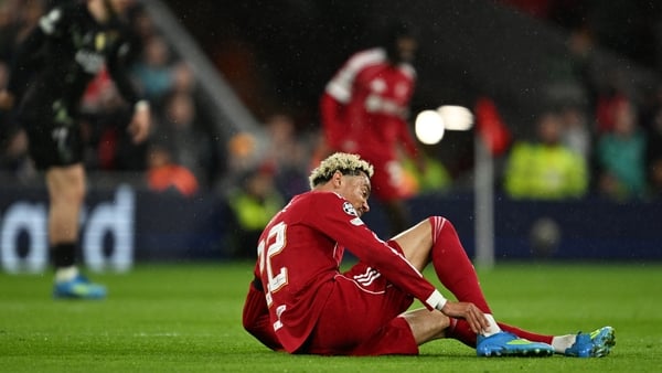 Hugo Ekitike of Liverpool after picking up ankle in Champions League match against PSG, April 2026