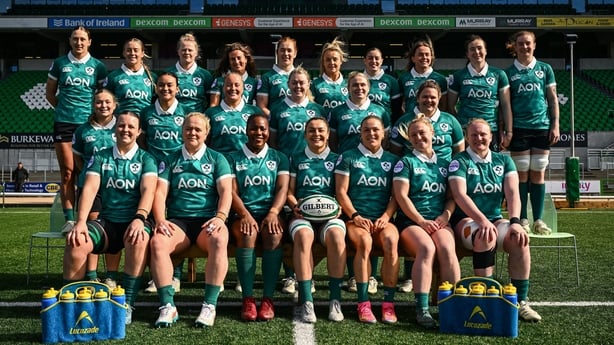 17 April 2026; Ireland players pose for a team photograph before during an Ireland Rugby captain's run at Dexcom Stadium in Galway. Photo by Shauna Clinton/Sportsfile