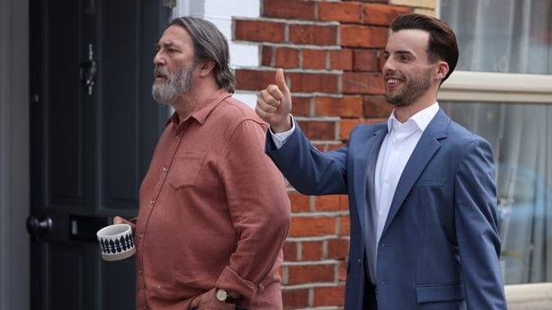 thumbs up - Ciarán Hinds as Tom and Adam John Richardson as Ant in The Dry