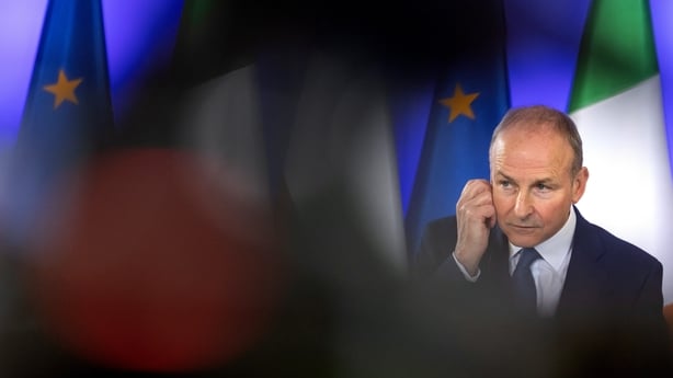 Micheal Martin looks on during a joint press conference with Poland's Prime Minister after their meeting in the government building in Warsaw, Poland, on March 31, 2026. (Photo by Wojtek RADWANSKI / AFP)