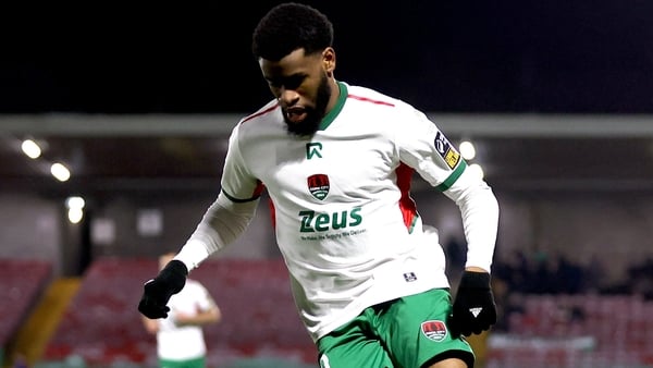 27 February 2026; Hans Mpongo of Cork City during the SSE Airtricity Men's First Division match between Cork City and Bray Wanderers at Turner's Cross in Cork. Photo by Michael P Ryan/Sportsfile