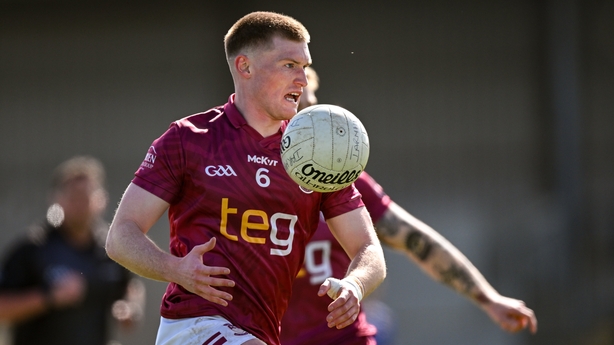 12 April 2026; Shane Allen of Westmeath during the Leinster GAA Football Senior Championship Round 1 match between Longford and Westmeath at Glennon Bros Pearse Park in Longford. Photo by Ray McManus/Sportsfile