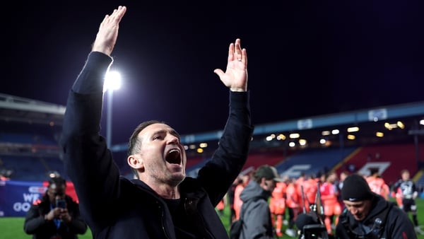 BLACKBURN, ENGLAND - APRIL 17: Frank Lampard, Manager of Coventry City, acknowledges the fans as he celebrates securing promotion after the Sky Bet Championship match between Blackburn Rovers and Coventry City at Ewood Park on April 17, 2026 in Blackburn,