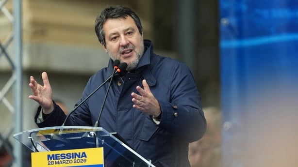 Matteo Salvini speaking at a national demonstration in Messina, Italy.
