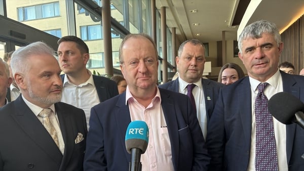 photographed left to right Independent Ireland TDs Ken O'Flynn, Michael Collins and Richard O'Donoghue