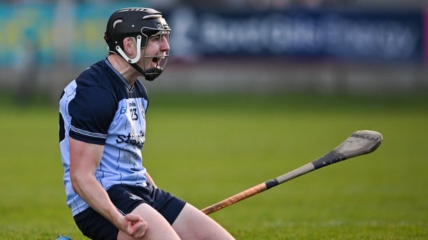 18 April 2026; Dónal Burke of Dublin celebrates a late score to level the game during the Leinster GAA Senior Hurling Championship Round 1 match between Offaly and Dublin at Glenisk O'Connor Park in Tullamore, Offaly. Photo by Sam Barnes/Sportsfile