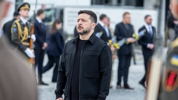 Volodymyr Zelenskyy pictured at a ceremony in Lviv in Ukraine