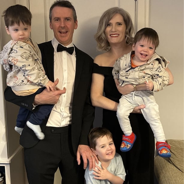 Undated handout photo of Ciara Bowe with her husband Thomas Fitzgibbon and sons Seamus (front) and twins Tadhg (left) and Cathal