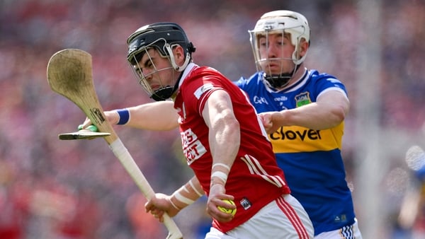 19 April 2026; Darragh Fitzgibbon of Cork in action against Eoghan Connolly of Tipperary during the Munster GAA Senior Hurling Championship Round 1 match between Tipperary and Cork at FBD Semple Stadium in Thurles, Tipperary. Photo by Brendan Moran/Sports